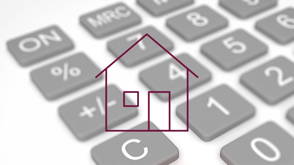 Calculator button background with mortgage icon.