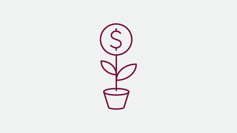 cash growing like a plant icon in the color burgundy